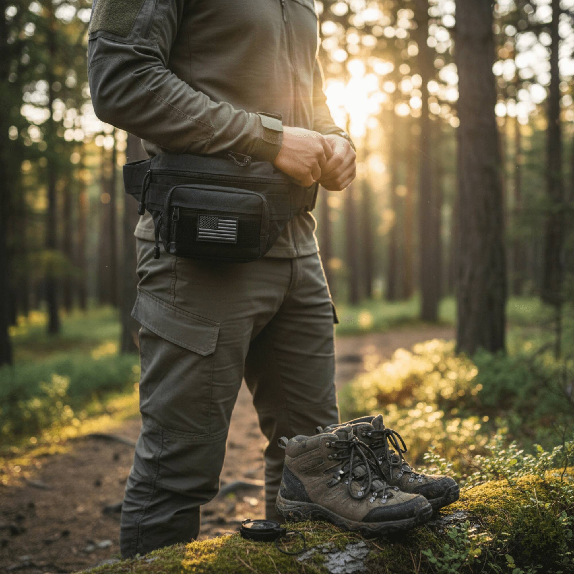Alt View 3. XGear Tactical - Hunting Fanny Pack with USA Flag Patch - Black.