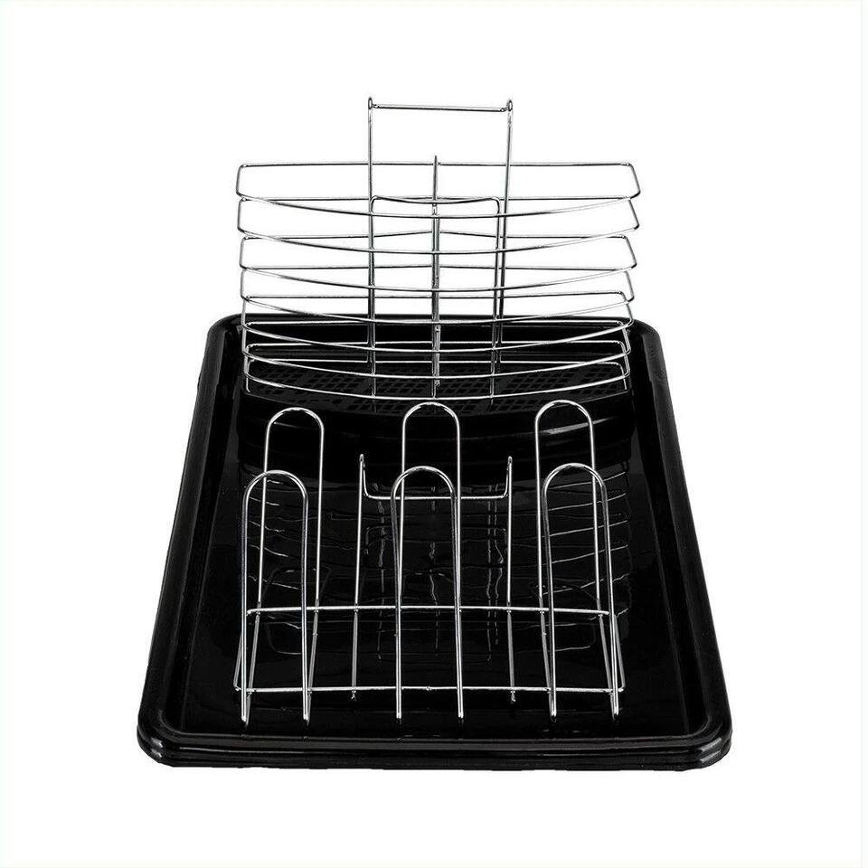 Back. Home Collection - 2-Tier Stainless Steel Dish Drying Rack with Cup Holder and Utensil Drainer - Silver.