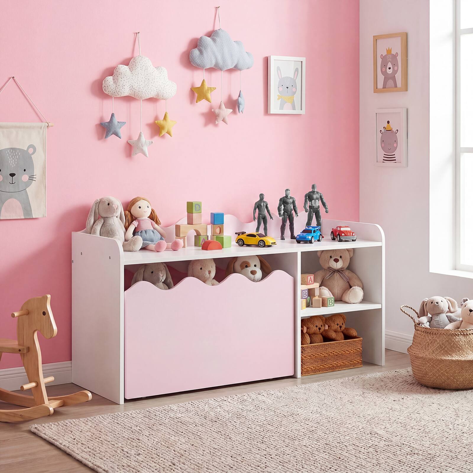 Alt View 3. Costway - Costway Kids Bookshelf & Toy Storage Organizer,Wooden Toddler Book Rack with Movable Drawer - Pink + White.