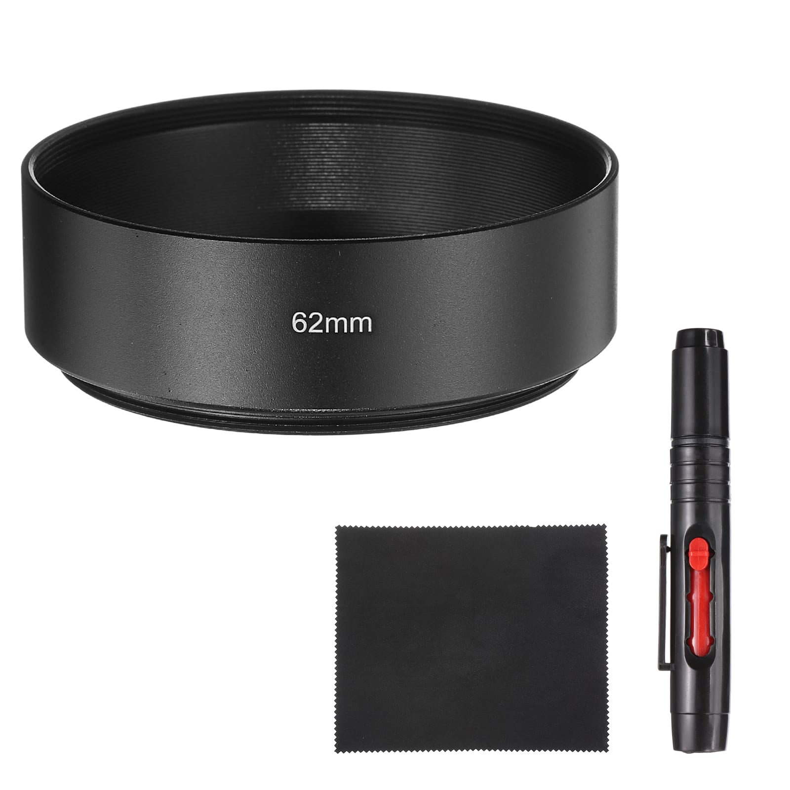 Unique Bargains - Lens Hood Shade, 62mm Mid-focus Metal Camera Cap Shade with Cleaning Cloth & Pen - Black