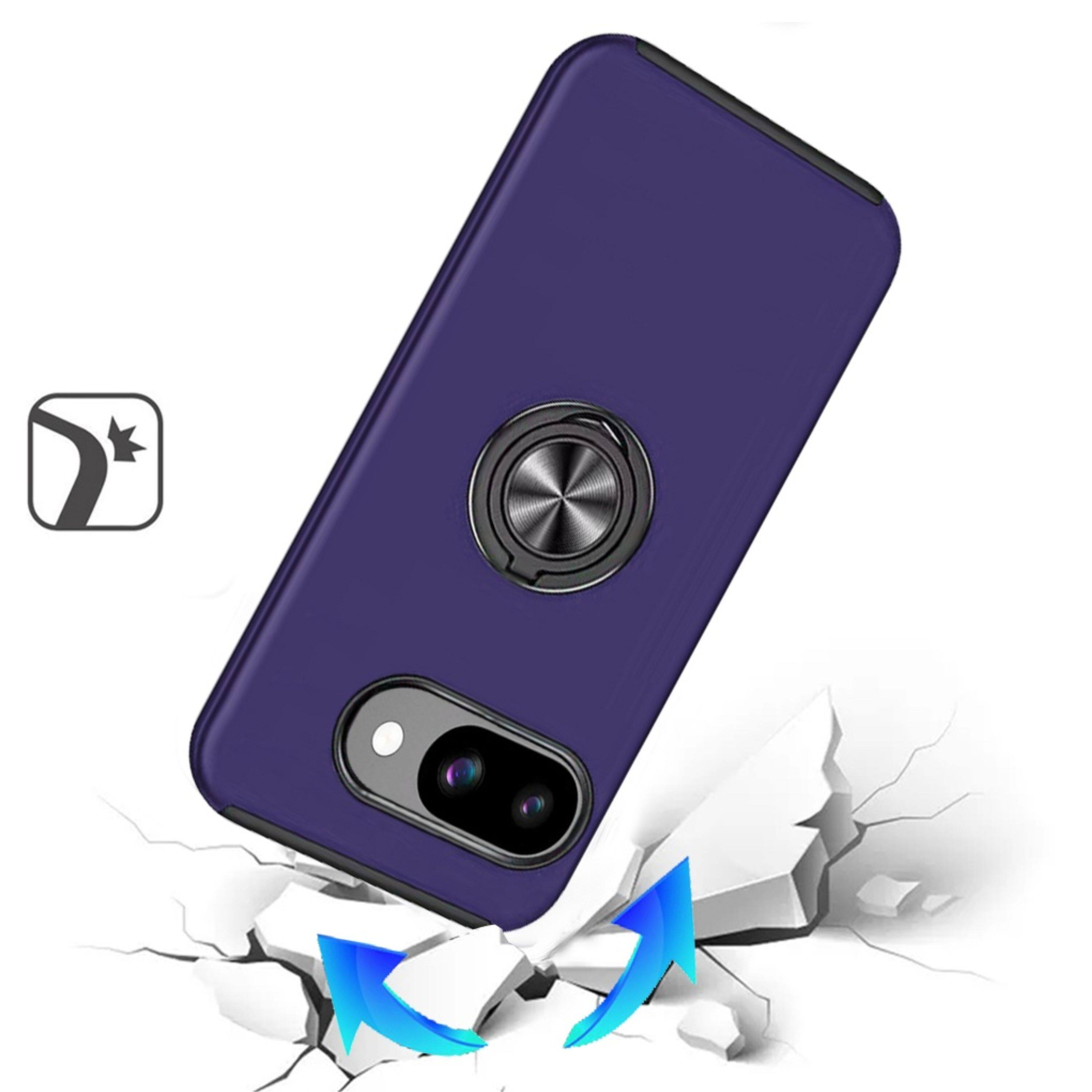 Left. Kitcheniva - Rubber Dual Layer Phone Case Magnetic Ring Stand With Tempered Glass For Google Pixel 10a Dark Purple - Dark Purple.
