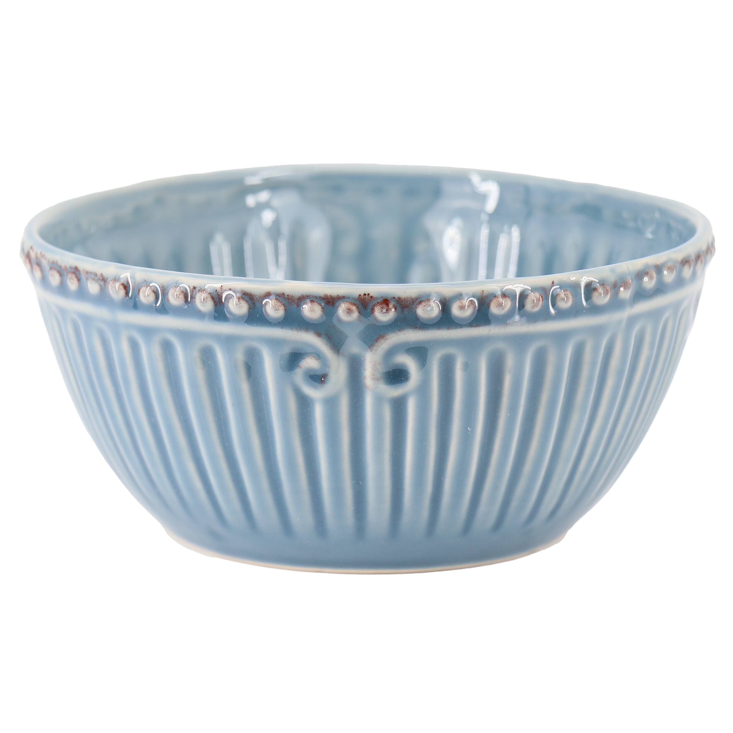 Alt View 1. Modern Southern Home - Modern Southern Home Capri 6 Piece 6 Inch Stoneware Embossed Cereal Bowl Set in Blue - Blue.