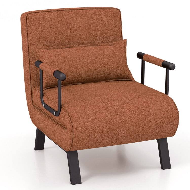 Left. Pefilos - Folding 6 Position Convertible Sleeper Bed Armchair Lounge Couch with Pillow-Brown, Modern Mid-Century Upholstered - Brown.