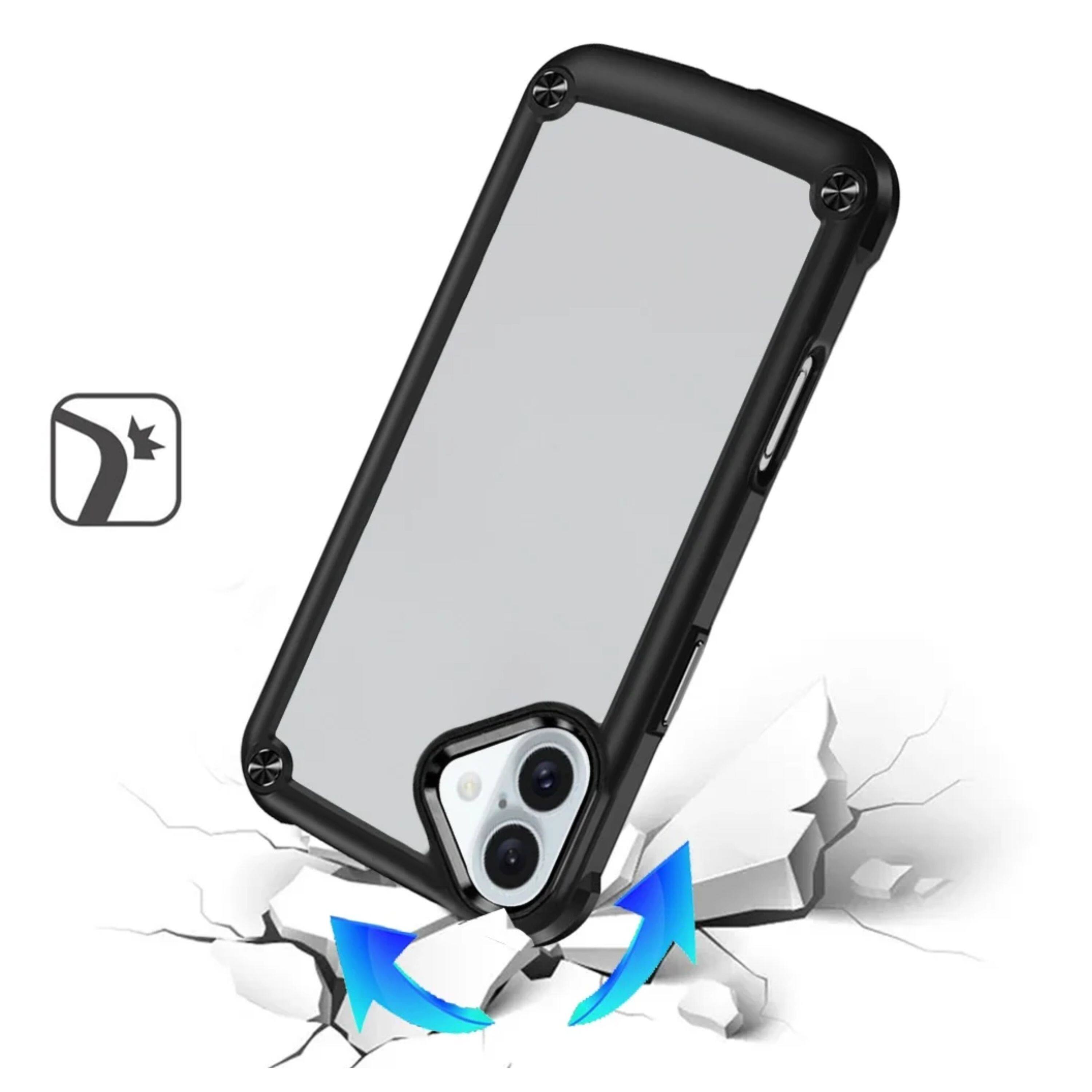 Left. Kitcheniva - Raised Camera Lip Metal Buttons Phone Case With Tempered Glass For iPhone 17 Black - Black.