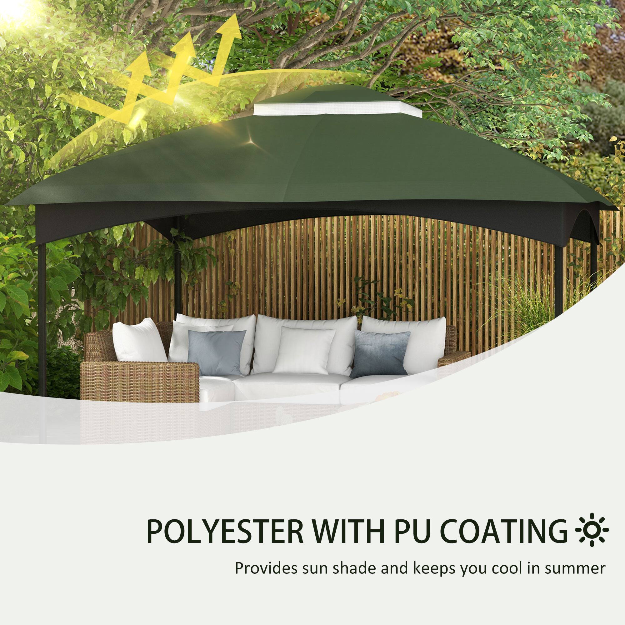 POLYESTER WITH PU COATING  
Provides sun shade and keeps you cool in summer