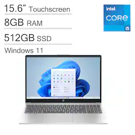 HP - 15 15.6" FHD Touchscreen Laptop - Intel Core i5 with 8GB Memory - 512GB SSD - Windows 11 - Silver