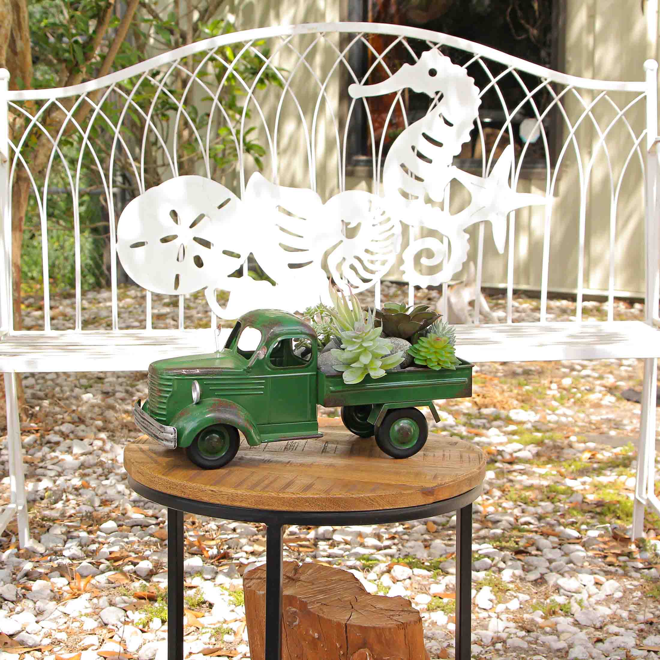 Alt View 3. Zeckos - 14 In Long Green Rustic Metal Decorative Vintage Pickup Truck Planter Farmhouse - Green.