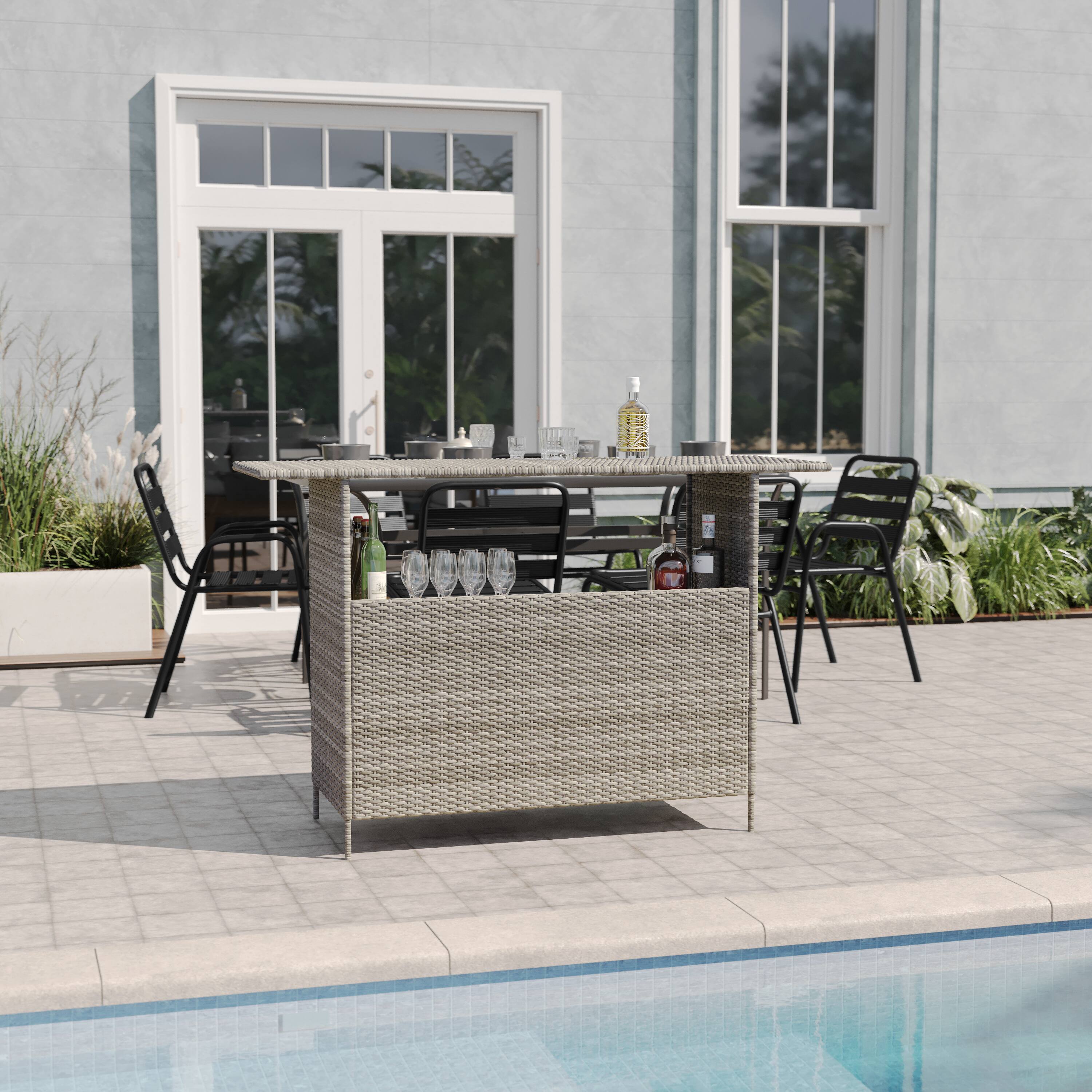 Alt View 1. Emma + Oliver - Melfi Wicker Rattan Counter Height Bar Table for Indoor/Outdoor Use with Inner Shelf and Bar Top - Gray.