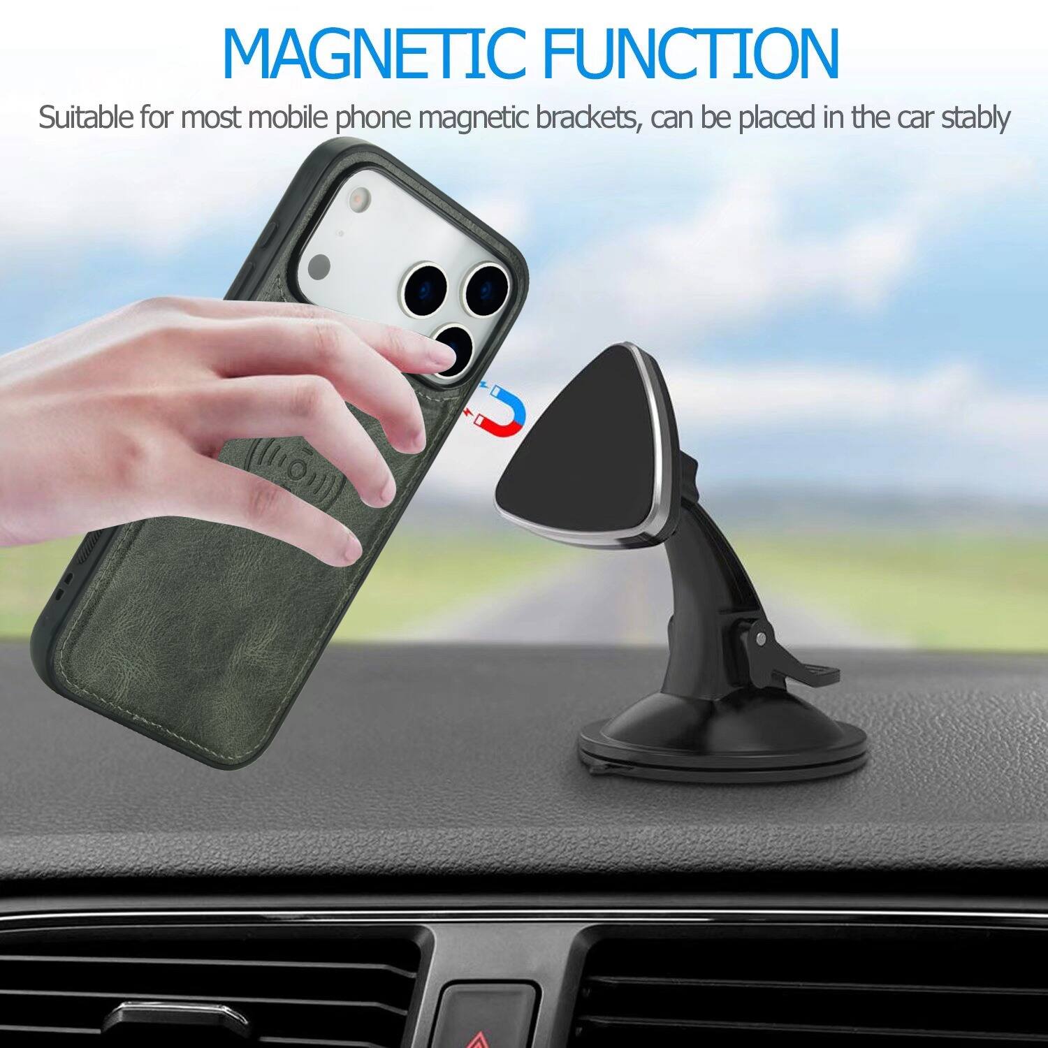 MAGNETIC FUNCTION  
Suitable for most mobile phone magnetic brackets, can be placed in the car stably