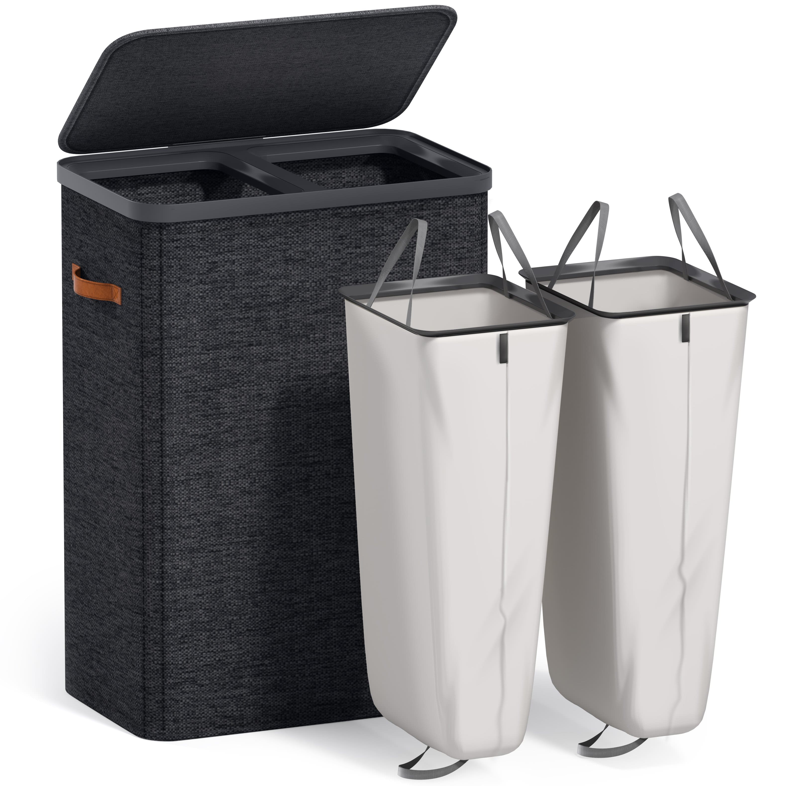 Front. Sorbus - Sorbus Fabric Laundry Hamper, Collapsible 2-Compartment Laundry Basket with Removable Laundry Bag - Black.
