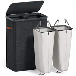 Sorbus - Fabric Laundry Hamper, Collapsible 2-Compartment Laundry Basket with Removable Laundry Bag - Black