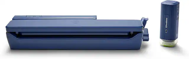 Front. FoodSaver - Handheld+ 2-in-1 Vacuum Sealing System, Handheld and Countertop Vacuum Sealer - Dark Blue.