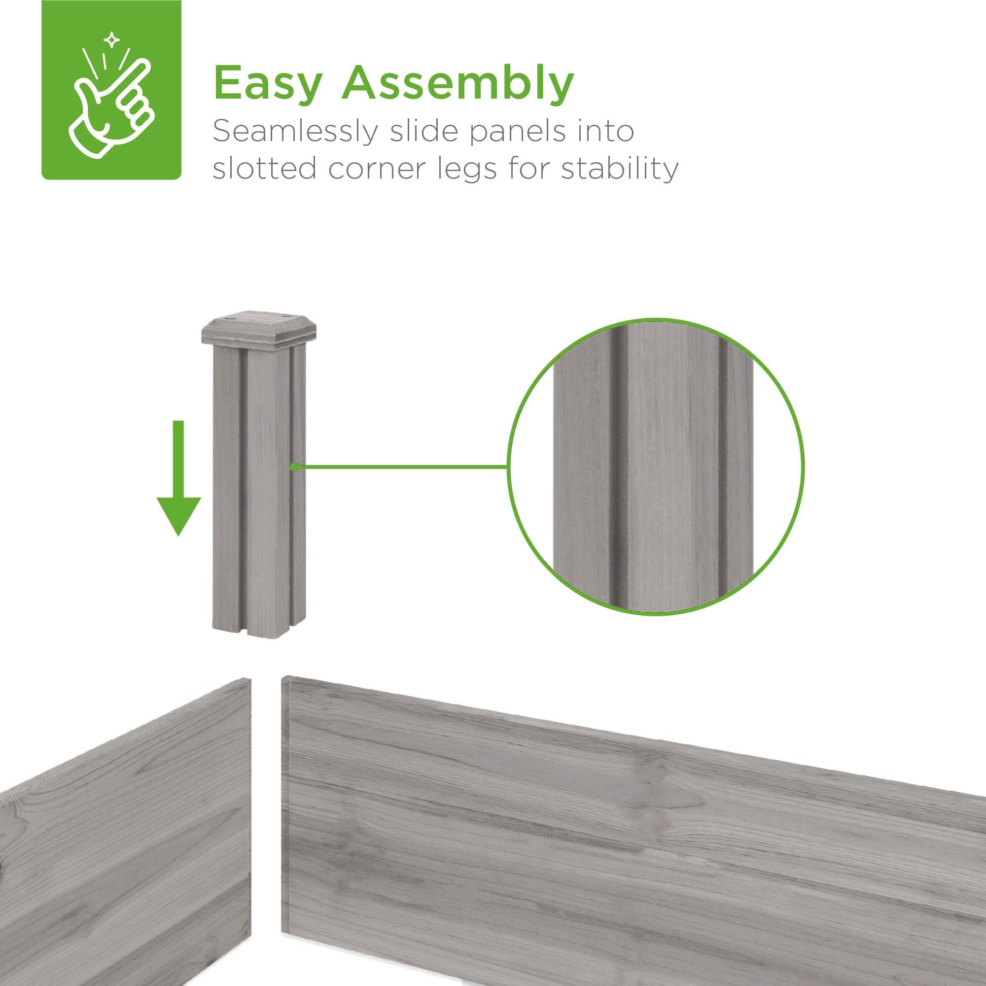 Easy Assembly  
Seamlessly slide panels into slotted corner legs for stability