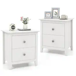 Gymax - 2PCS Modern Nightstand w/ Storage 2 Drawers and Support Legs for Bedroom - White