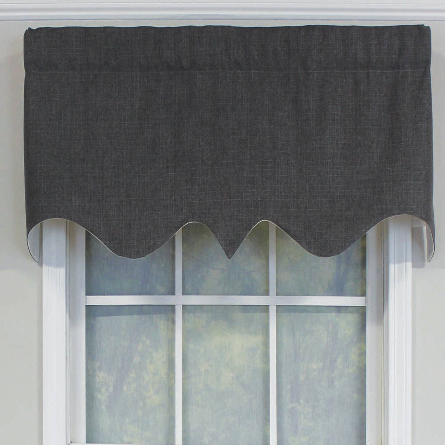 Angle. RLF Home - RLF Home R-Crosby Essential Solid Color Fabric Printed Regal Valance 3" Rod Pocket 50" x 17" Iron Charcoal - Iron charcoal.