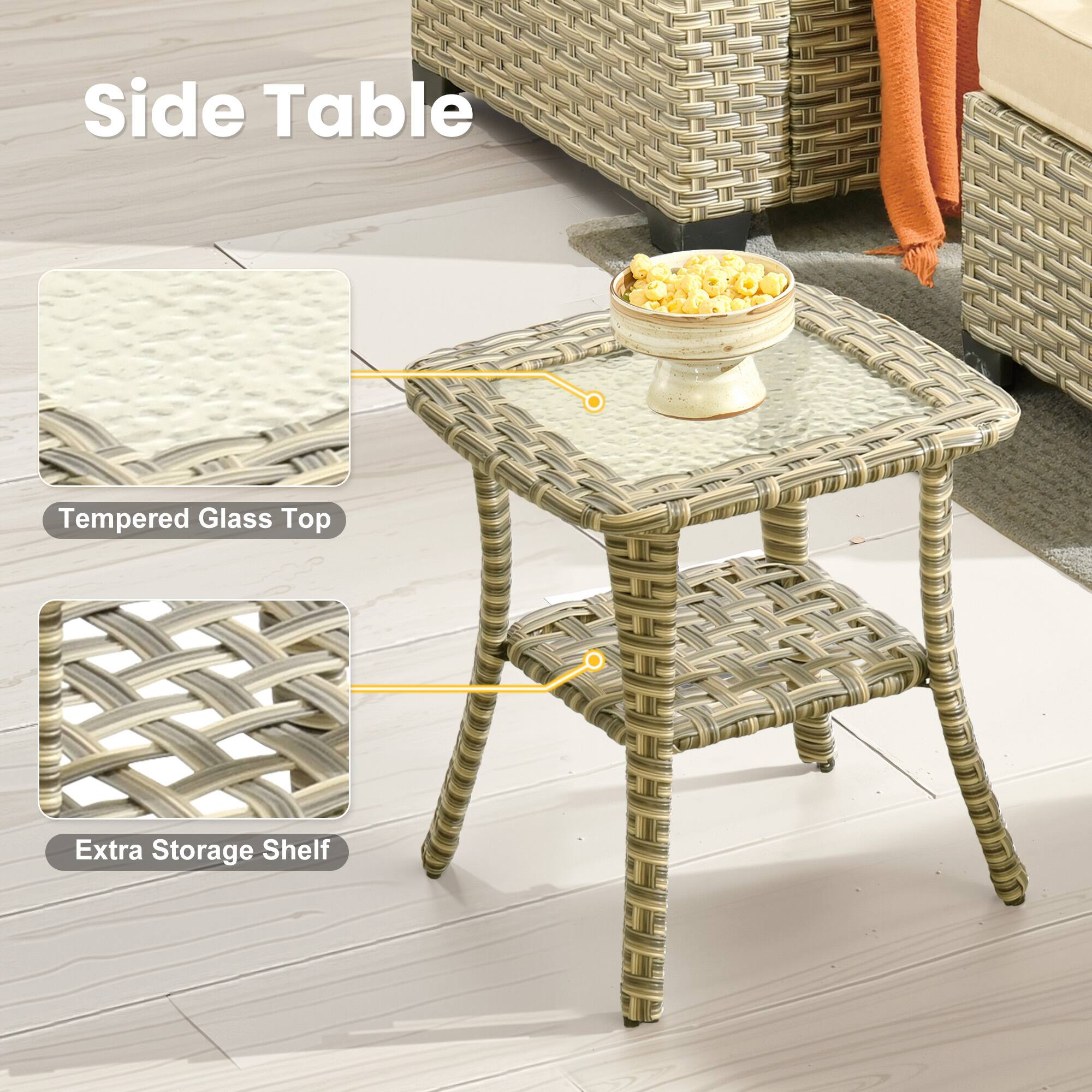 Side Table

- Tempered Glass Top
- Extra Storage Shelf