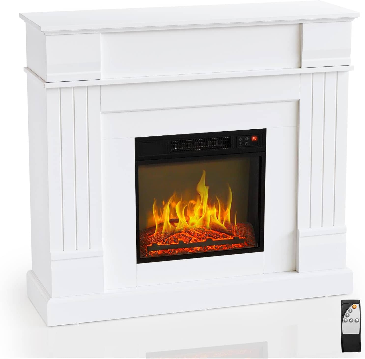 Winado - 43" Electric Fireplace with Mantel, Freestanding Wooden Surround Firebox with 1400W Fireplace Heater, 3D Flame Effect