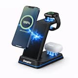Energizer - 3-in-1 15W Qi Certified Wireless Fast 15W Charger Charging Station/Stand w/ RGB Light for iPhone + AirPods + Apple Watch - Black