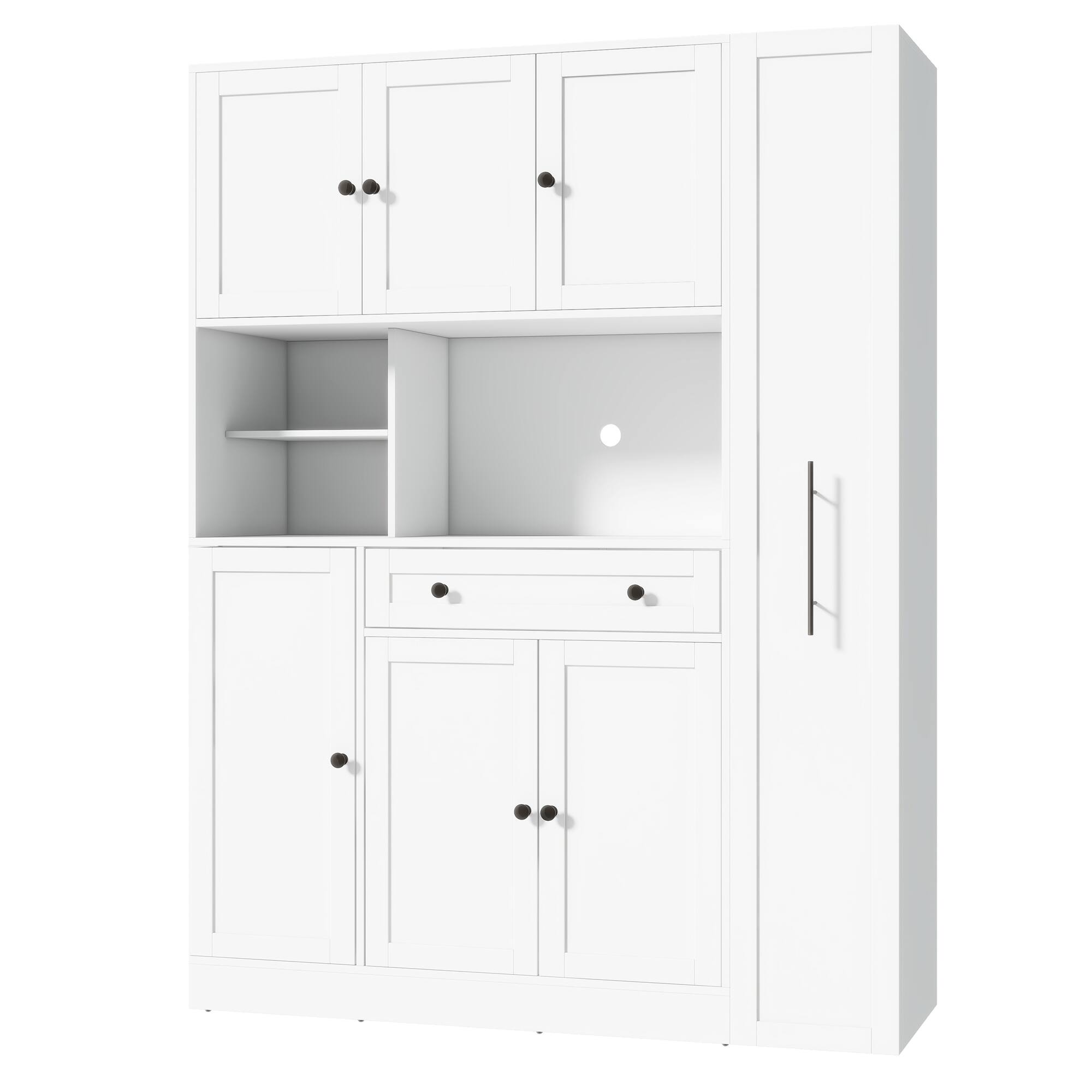 Alt View 1. Forest'nSky - 70" Tall Buffet with Hutch, Large Kitchen Pantry with Pull-Out Side Cabinet & Door Shelves, White - White.