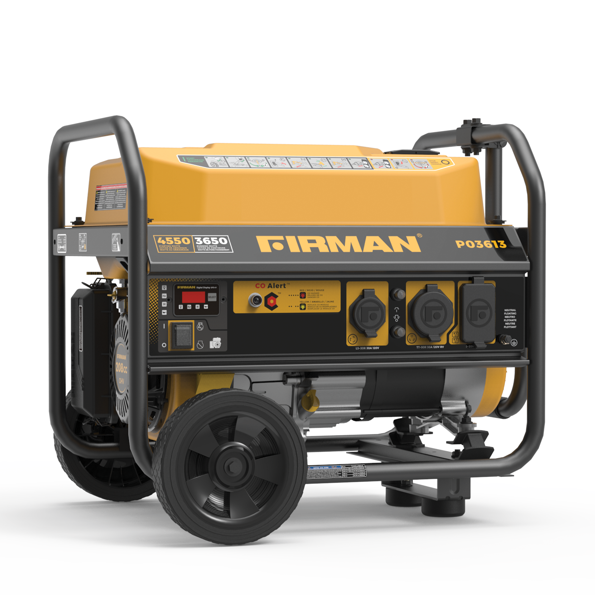Firman - P03613 Recoil Start 120V RV Ready 4550-Watt Gasoline Portable Generator with CO Alert - Black/Gold