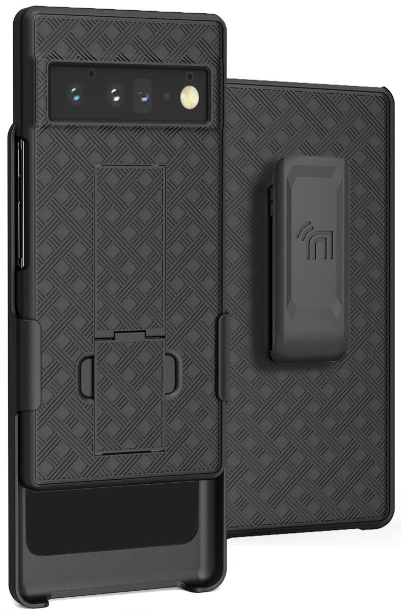 Front. Nakedcellphone - Case with Stand and Belt Clip Holster for Google Pixel 6 Pro - Black.