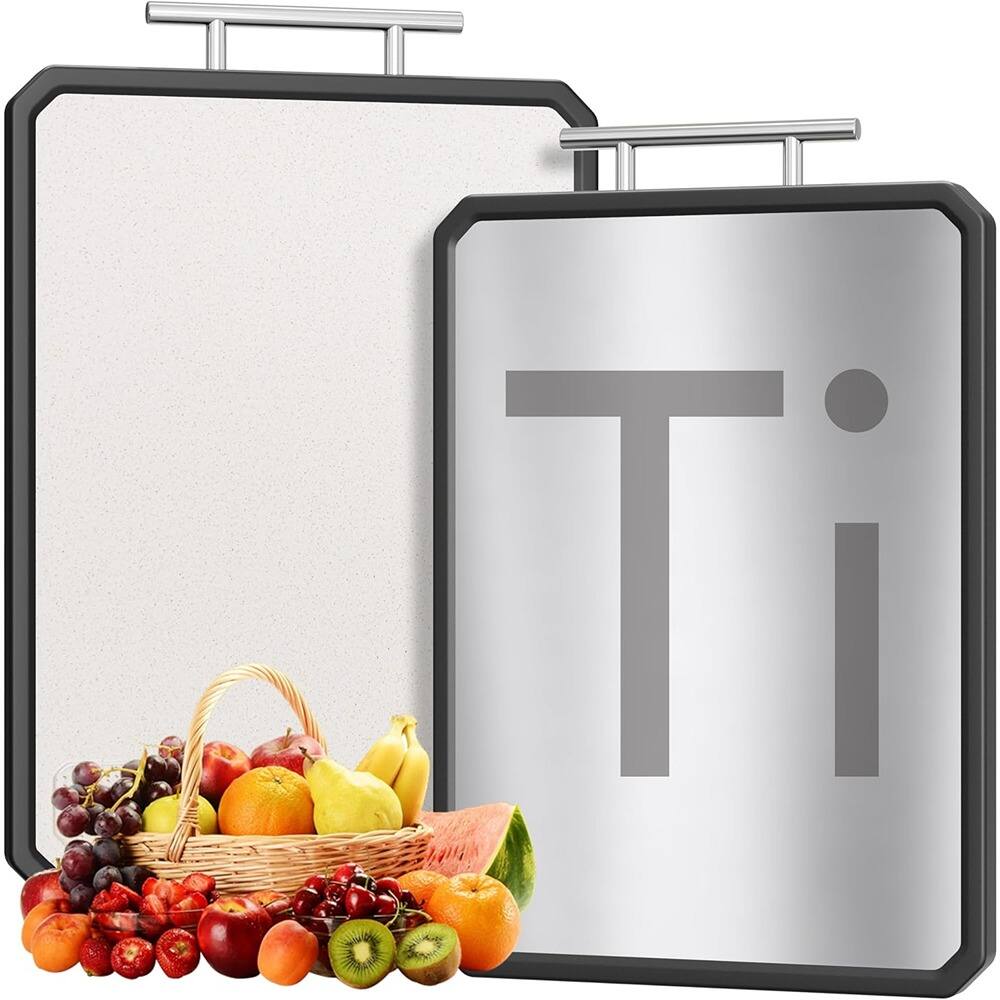 Front. PARKER SLATER - Titanium Cutting Board, 16"x11", Double-Sided, Wheat Straw PP, Dishwasher Safe.