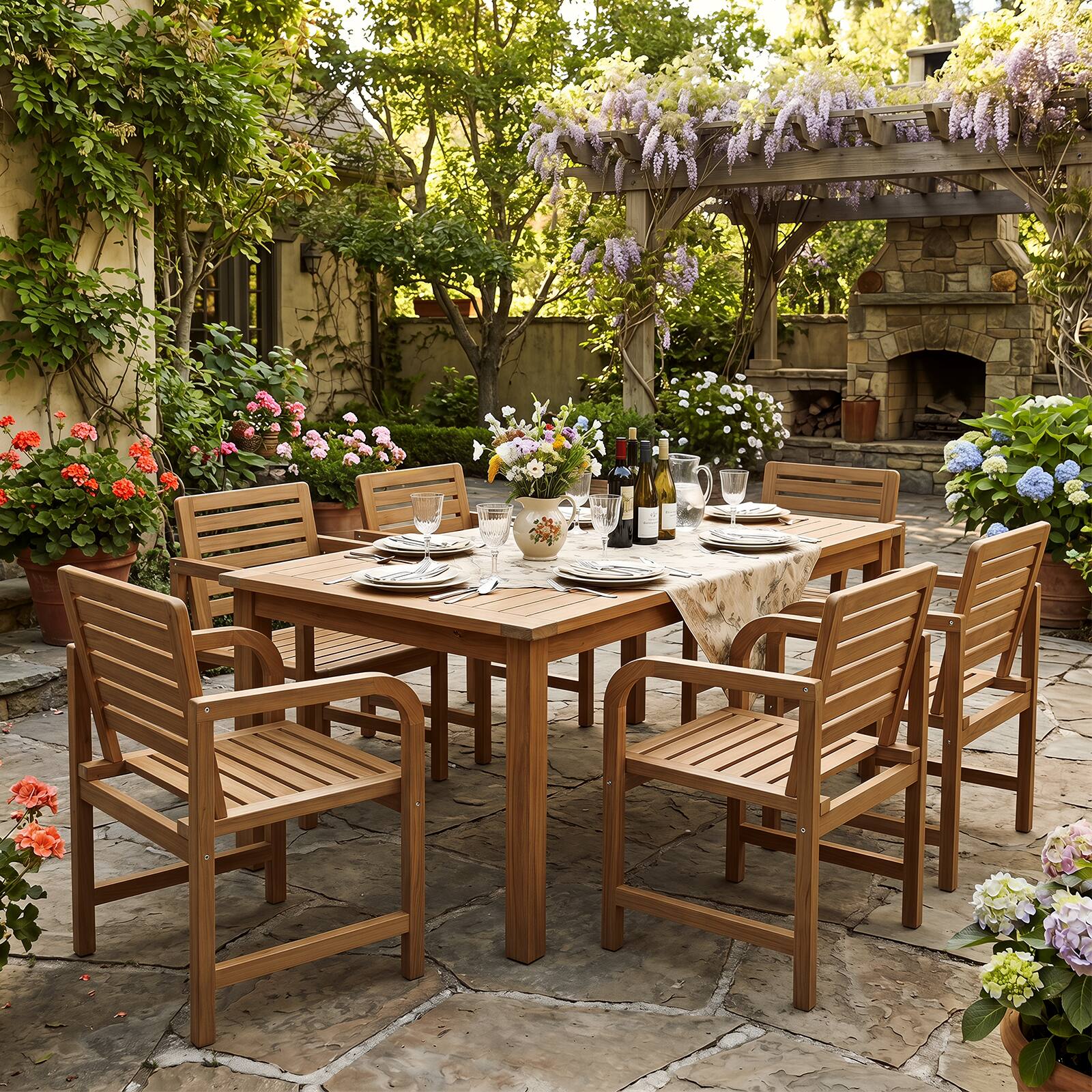 Alt View 5. Costway - Costway Natural Wood Patio Armchair with Slanted Back & Slatted Seat, Reinforced Crossbar - Natural.