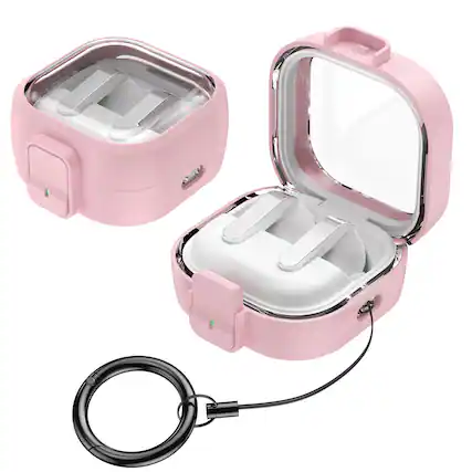 Front. Dteck - For Samsung Galaxy Buds 4 / Buds 4 Pro Earphone Case Rugged Safety Lock Protective Cover With Anti-Loss Keychain - Pink.
