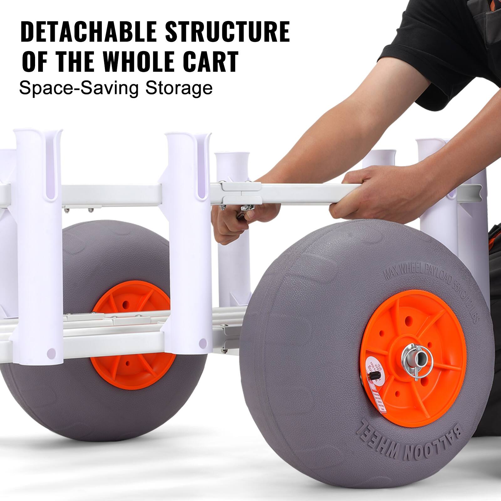 DETACHABLE STRUCTURE OF THE WHOLE CART
Space-Saving Storage
MAX WHEEL PAYLOAD 55KG
UBS WHEEL BALLOON