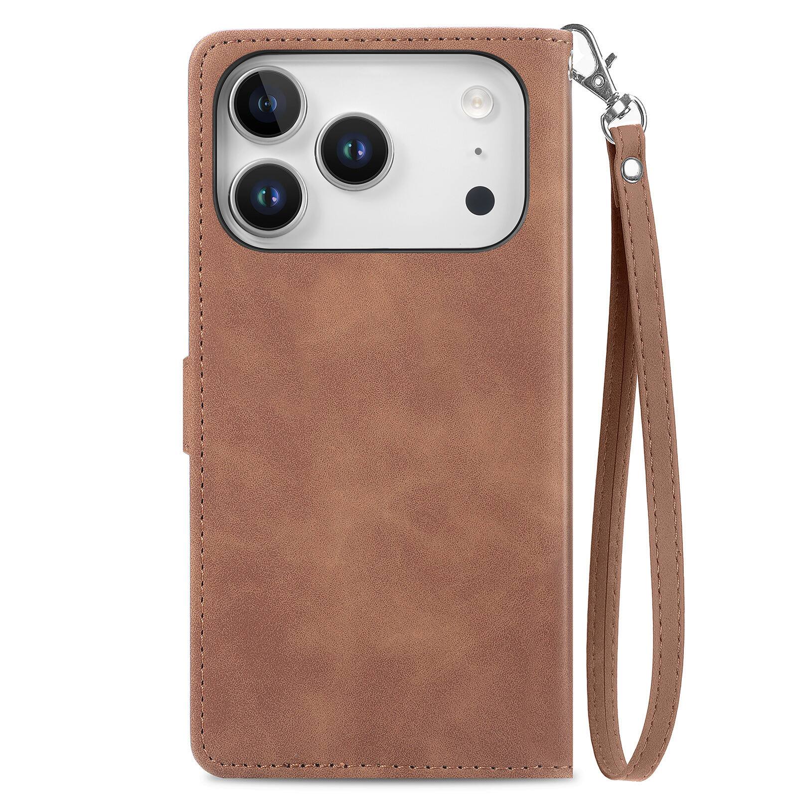 Alt View 2. Dteck - for Apple iPhone 17 Pro Max Wallet Case,Folio Shockproof PU Leather Card Holder Cover with Zipper Pocket & Wrist Strap - Brown.