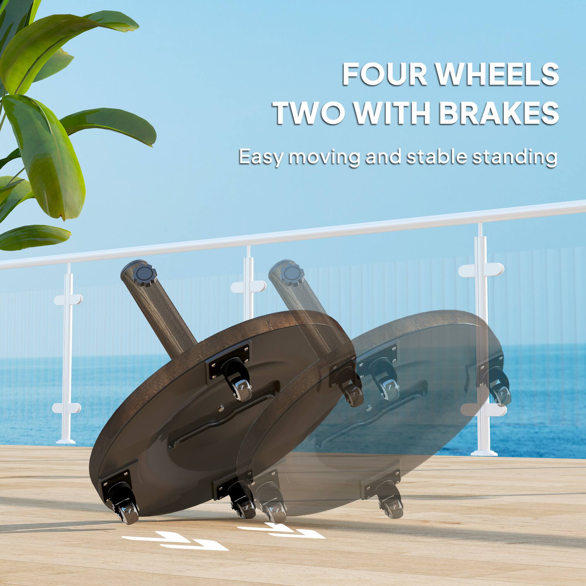 FOUR WHEELS TWO WITH BRAKES
Easy moving and stable standing