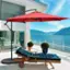Alt View 1. Costway - 10 FT Patio Offset Umbrella w/8 Ribs Cross Base Tilt - Red.