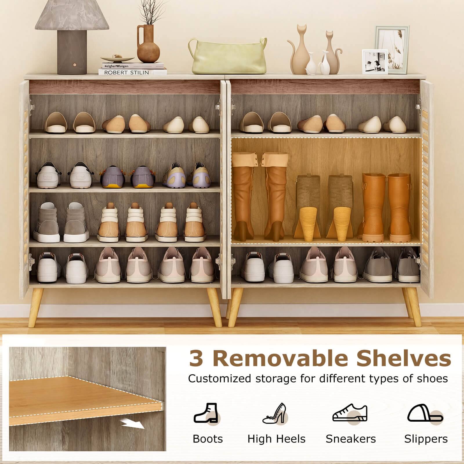 nthngoroga ROBERT STILIN

3 Removable Shelves  
Customized storage for different types of shoes  
Boots High Heels Sneakers Slippers