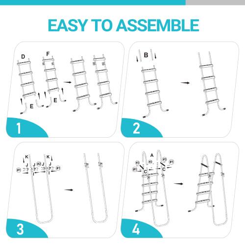 EASY TO ASSEMBLE

1. D F E E
2. B
3. K J #1 J #2 J K J #1
4. A C #1