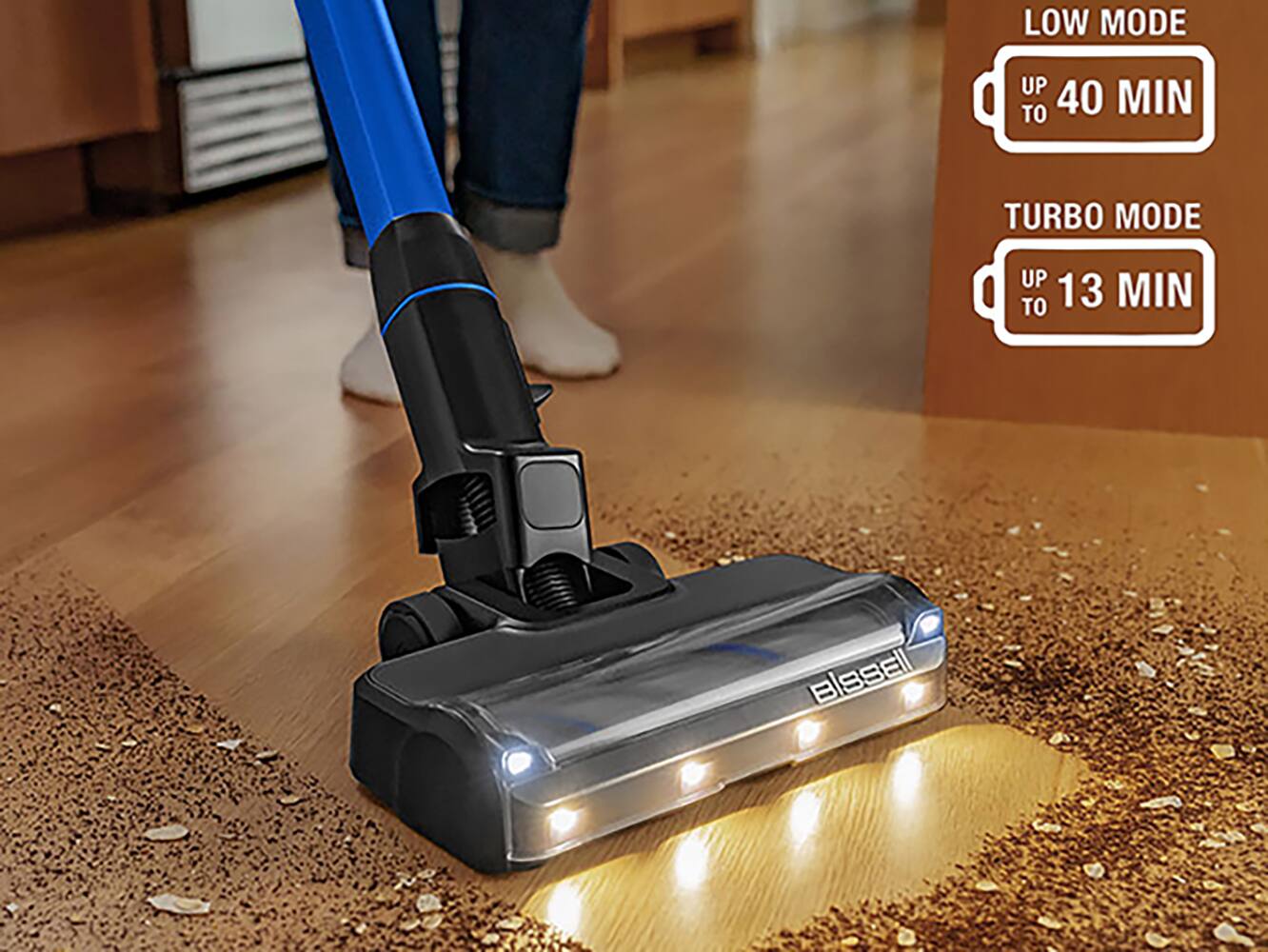LOW MODE UP TO 40 MIN  
TURBO MODE UP TO 13 MIN  
BISSELL
