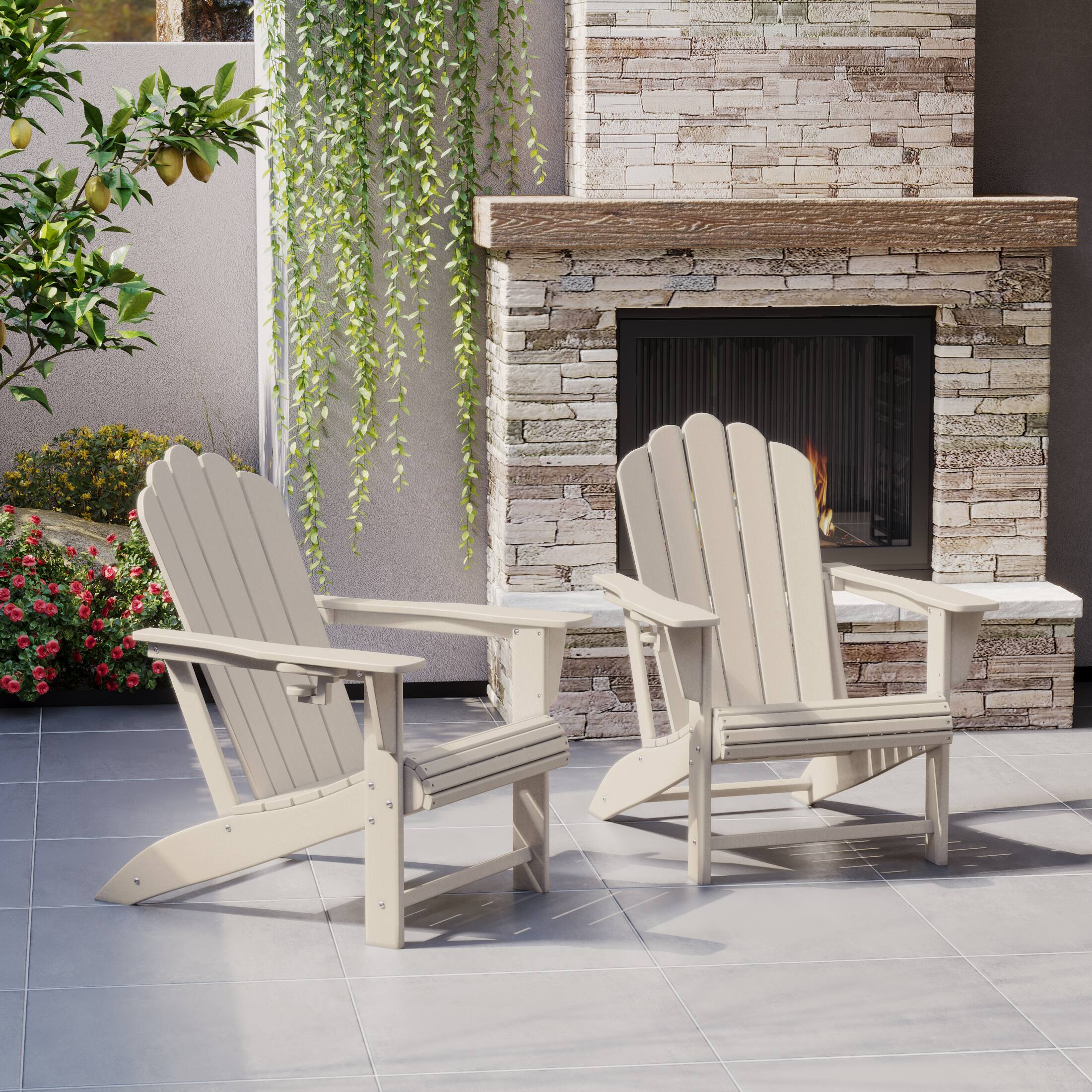 Angle. WestinTrends - WestinTrends Highland Outdoor Patio HDPE Adirondack Chairs With Cup Holders (Set of 2) - Sand.
