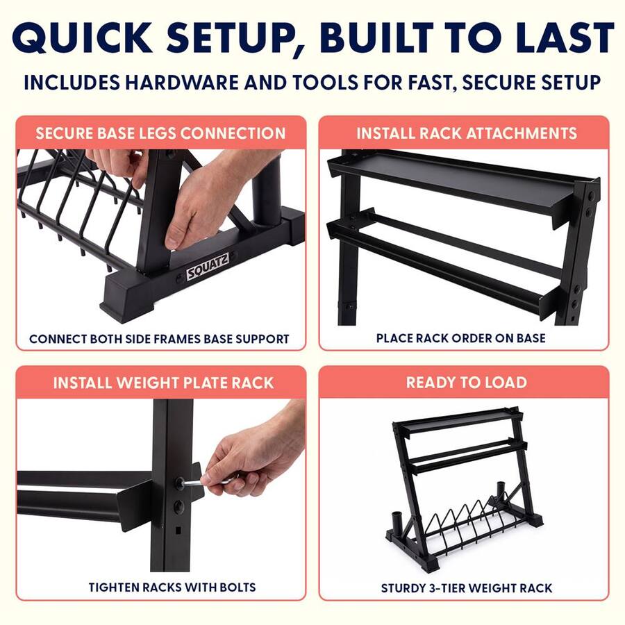 Cups Plate Racks SereneLife SQUATZ 3 Tier Dumbbell Rack, Heavy Duty Steel Weight Storage ...