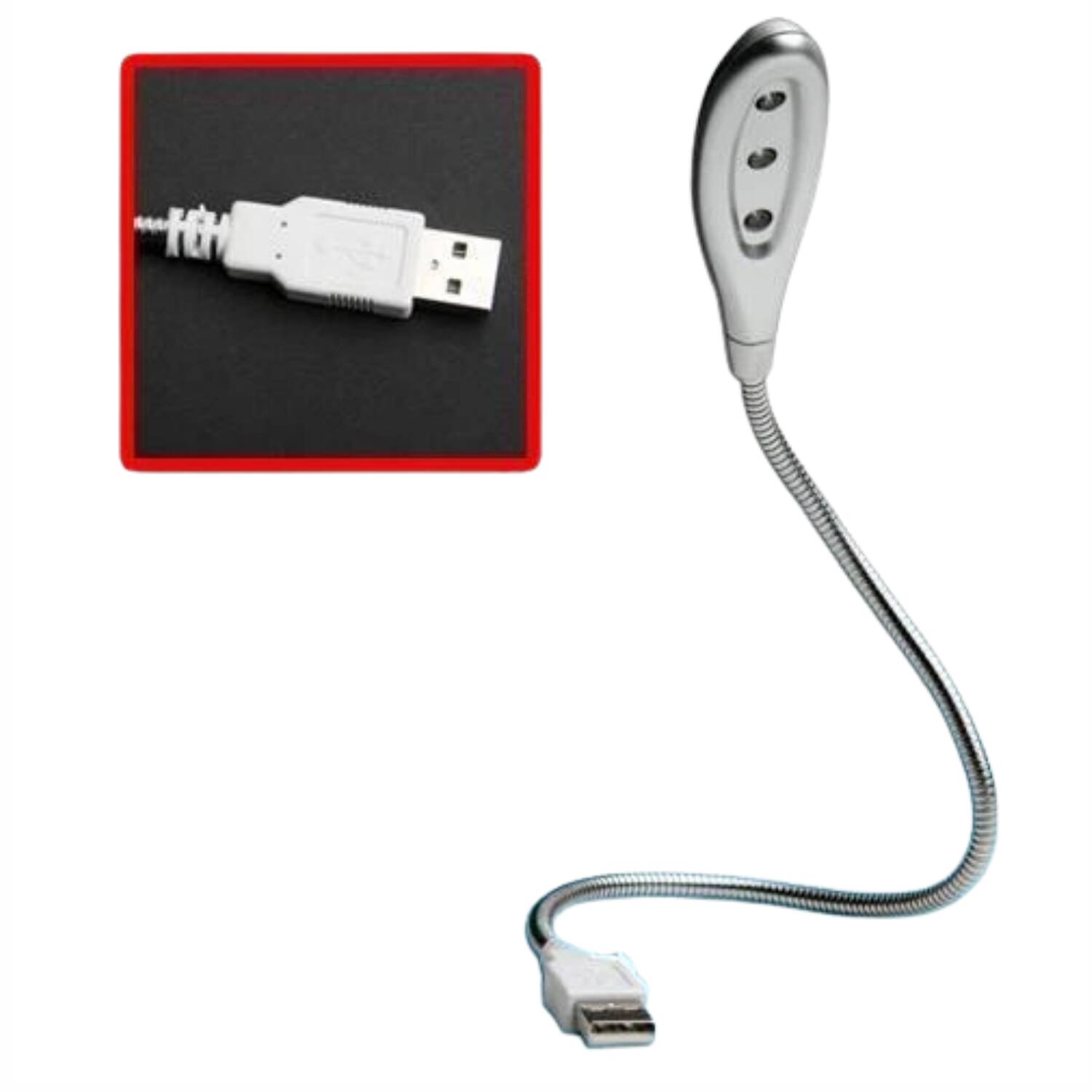 Left. Stock Preferred - 3-LED Flexible Snake Mini Lamp - Silver.