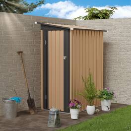 Anysun - 4.27 FT x 2.42 FT Metal Garden Shed – 5 x 3 FT Pent Roof with Side Hinge Door, Galvanized Steel Outdoor Storage - Black+Brown