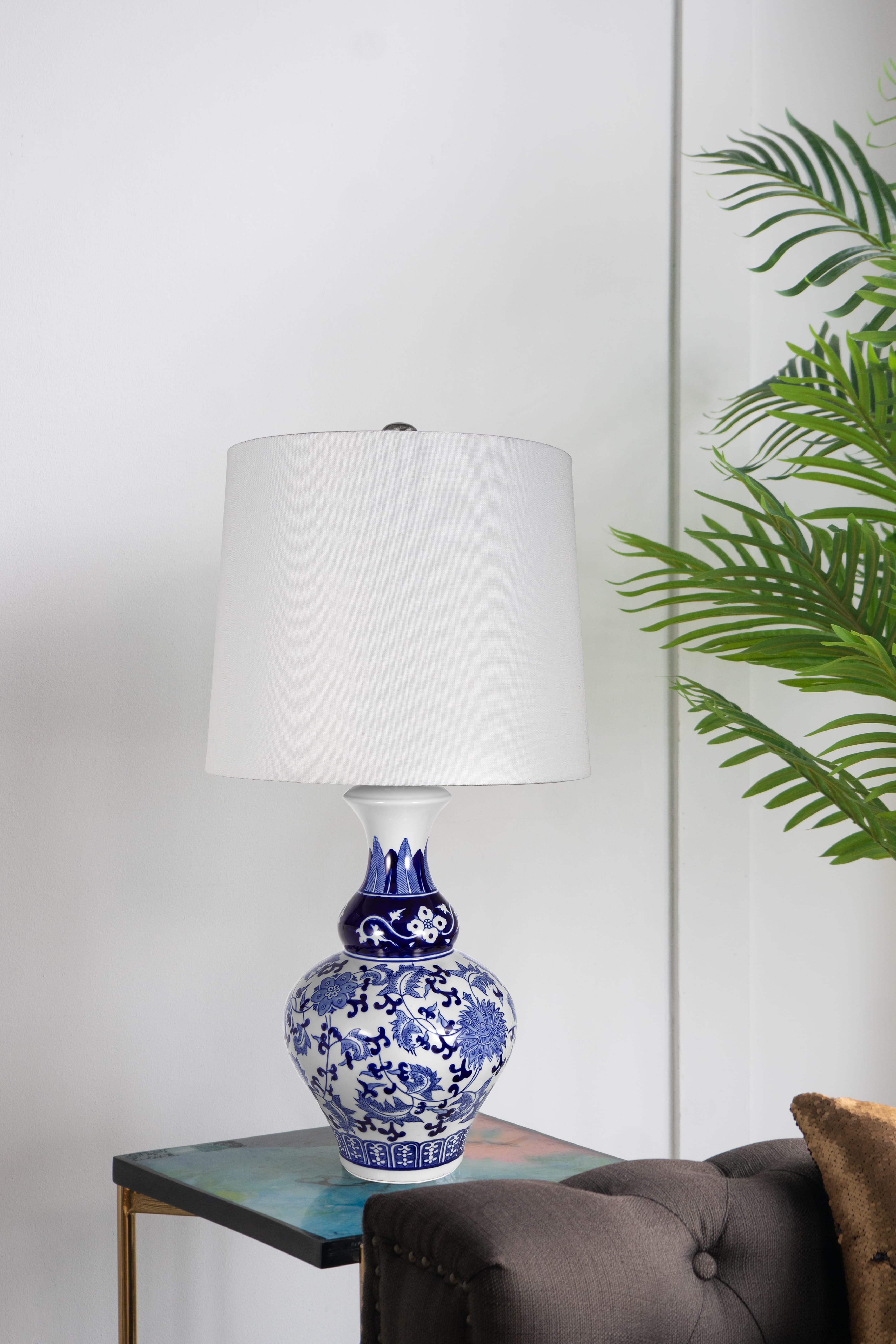 Alt View 7. Luckbyte - D14x27.6" Blue White Round Ceramic Vase Lamp.