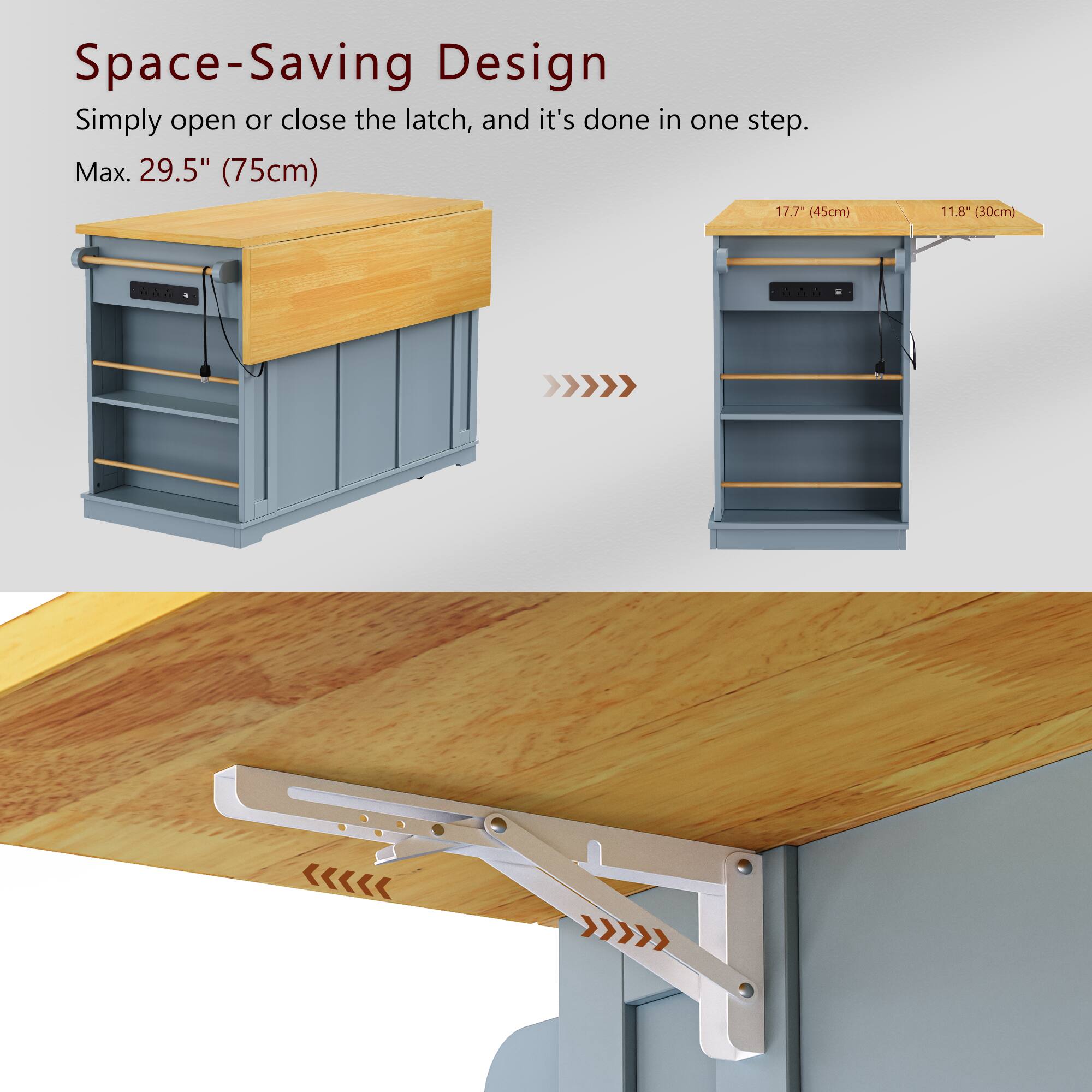 Space-Saving Design  
Simply open or close the latch, and it's done in one step.  
Max. 29.5" (75cm)  
17.7" (45cm)  
11.8" (30cm)