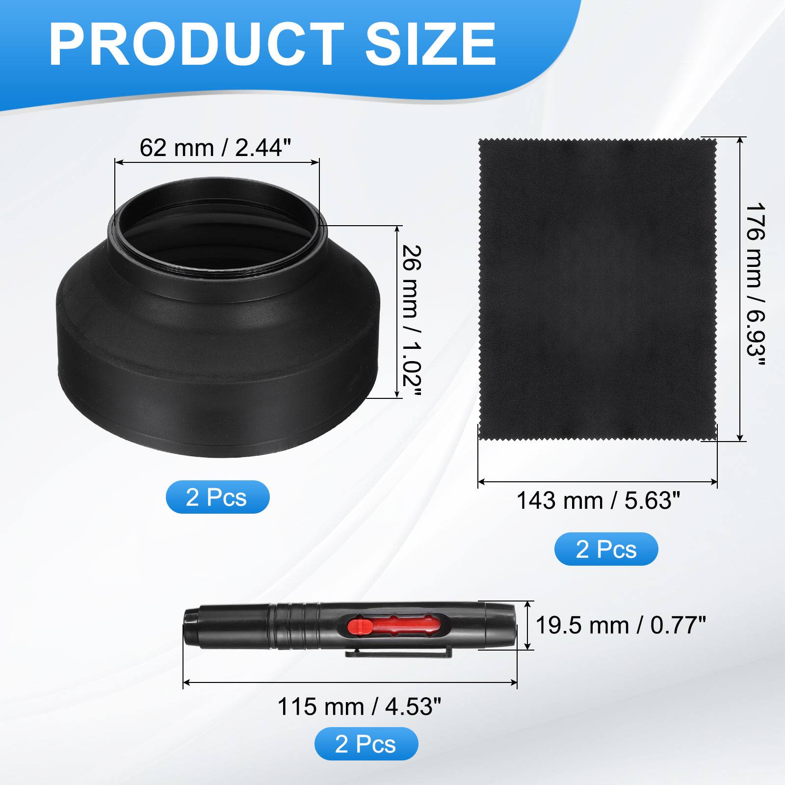 PRODUCT SIZE

- 62 mm / 2.44" / 26 mm / 1.02" - 2 Pcs
- 176 mm / 6.93" - 2 Pcs
- 143 mm / 5.63" - 2 Pcs
- 19.5 mm / 0.77" - 2 Pcs
- 115 mm / 4.53" - 2 Pcs