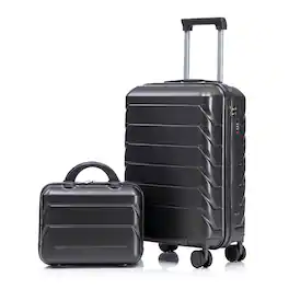 Ropilly - 2 Piece Luggage Set 20 Inch Carry On Suitcase with 14 Inch Cosmetic Case, ABS Hard Shell - Dark Gray