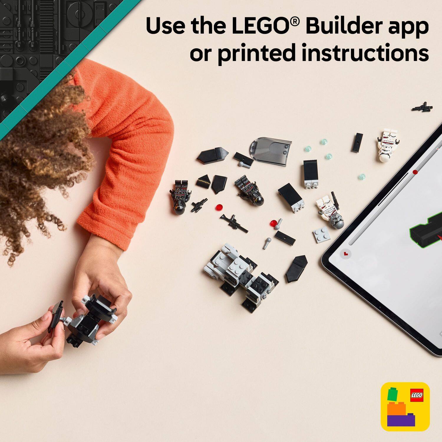 Use the LEGO Builder app or printed instructions.