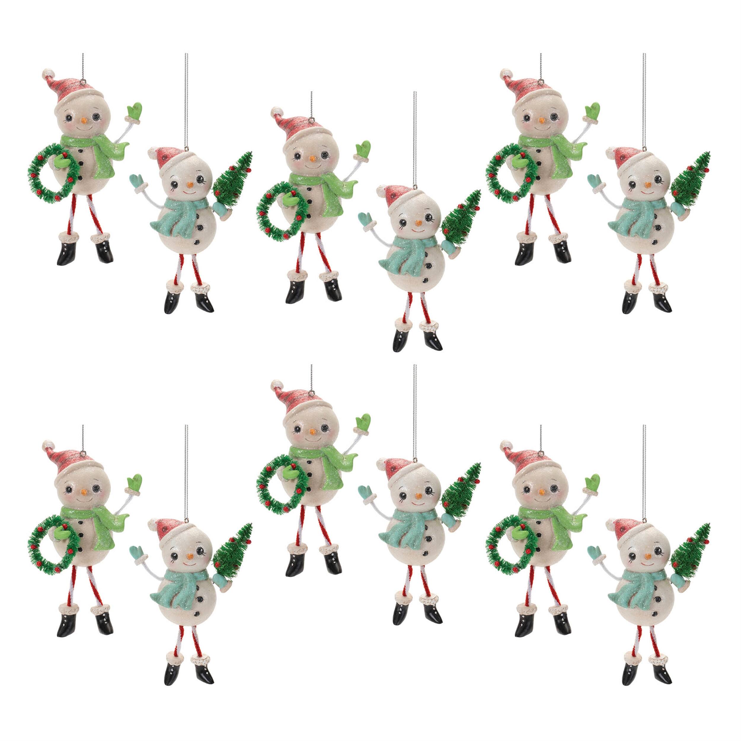 Alt View 4. BreeBe - Nostalgic Snowman Ornament (Set of 12) - White, Red, Green.