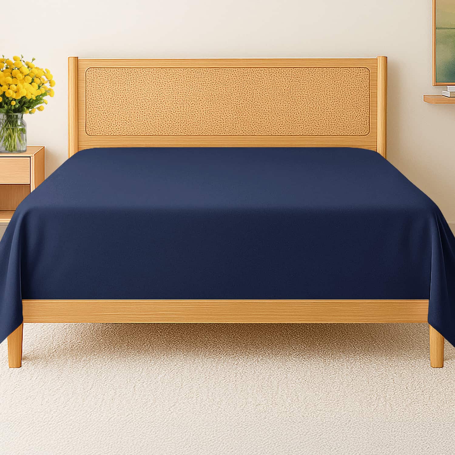 CGK Linens - Premium Flat Sheet Ultra Soft & Breathable - Cozy & Wrinkle Resistant Top Sheet - Full - Navy Blue