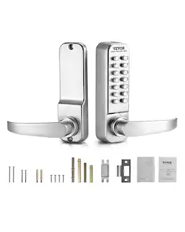 VEVOR - Mechanical Keyless Entry Door Lock, 14 Key Mechanical Door Lock, Mechanical Keypad Door Lock with Handle - Silver