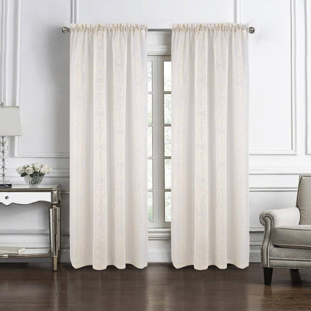Angle. RT Designers Collection - RT Designers Collection Andrea Emb Metallic Doily Rod Pocket Room Darkening Curtain Panels for Bedroom 54" x 95" Gold - Gold.