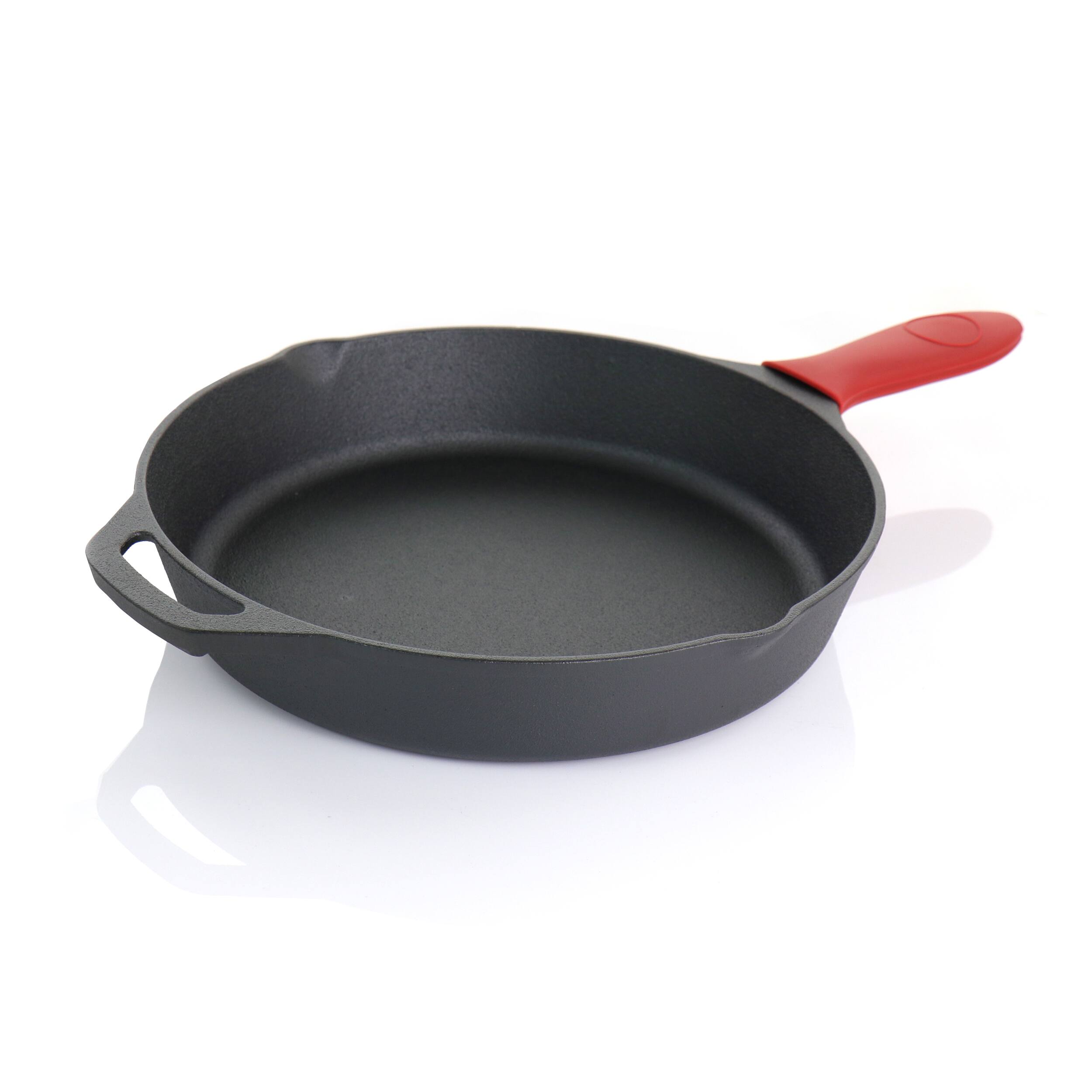 Alt View 1. MegaChef - MegaChef Pre-Seasoned 6 Piece Cast Iron Skillet Set with Lids and Red Silicone Holders - Black and Red.
