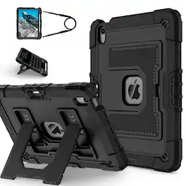 UUCOVER - Rugged Protective Case for iPad Air 11-inch M4 / M3 / M2 (2026/2025/2024) Shockproof Stand Cover with Shoulder Strap - Black